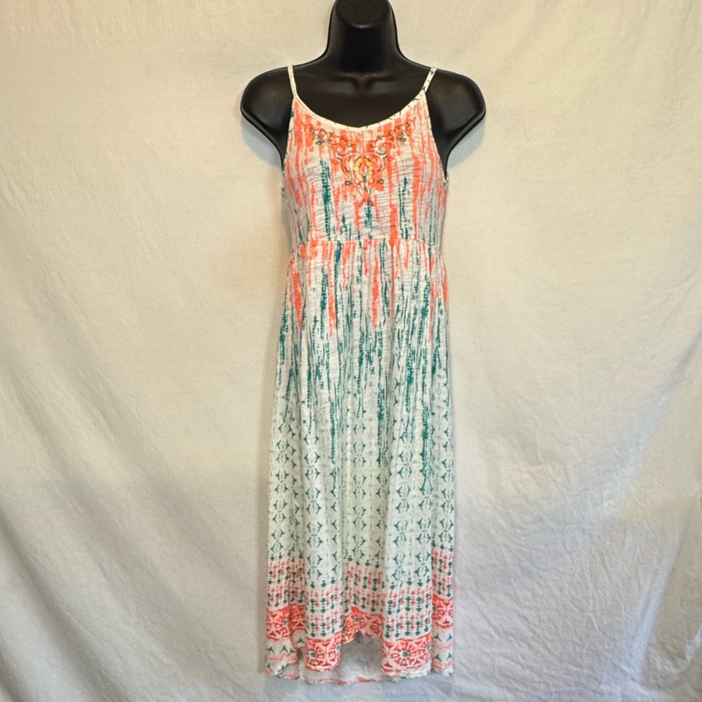 C-178 Girl’s Lucky Brand Orange Green & White Embroidered Sleeveless Maxi Dress